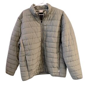 Voyager Khaki Olive Green Quilted puffer Jacket w soft plaid lining, Women Sz L